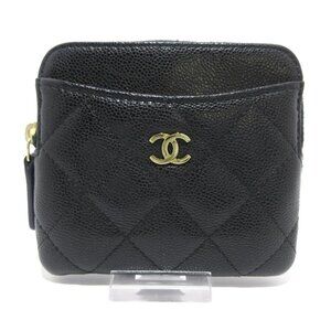 CHANEL Matelasse Black Calfskin Coin Case Gold hardware 607-051525
